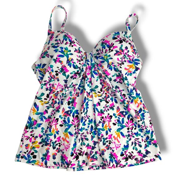 NEW Island Escape Tankini Swim Top SZ 6 White Purple Floral Boho Beach Swimsuit - Picture 3 of 10